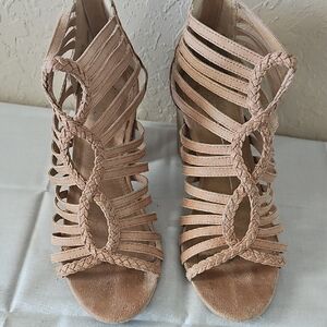 Report Blush Tan Braided Strappy Heels